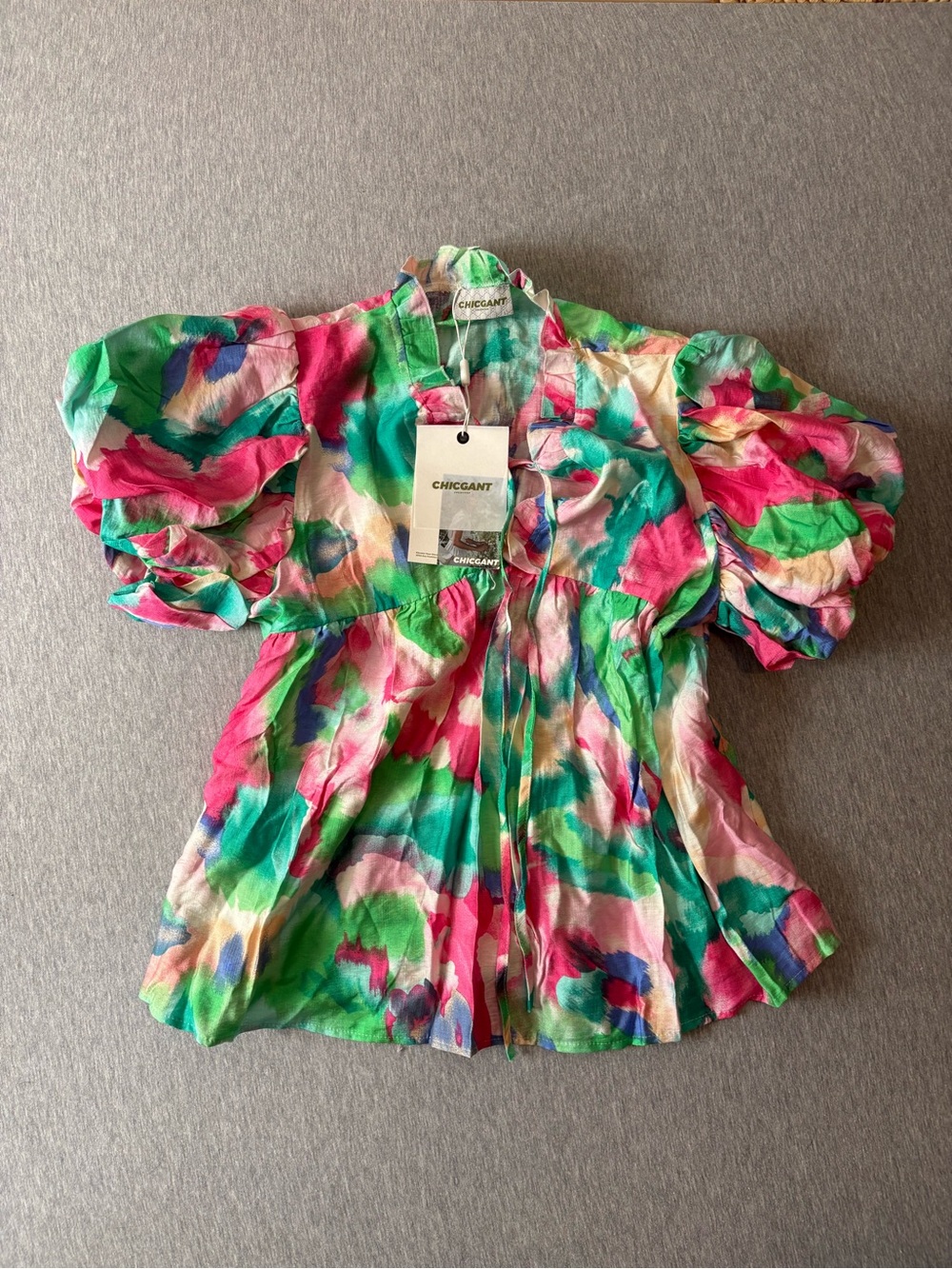 Women's Multicolor Puff-Sleeve Blouse